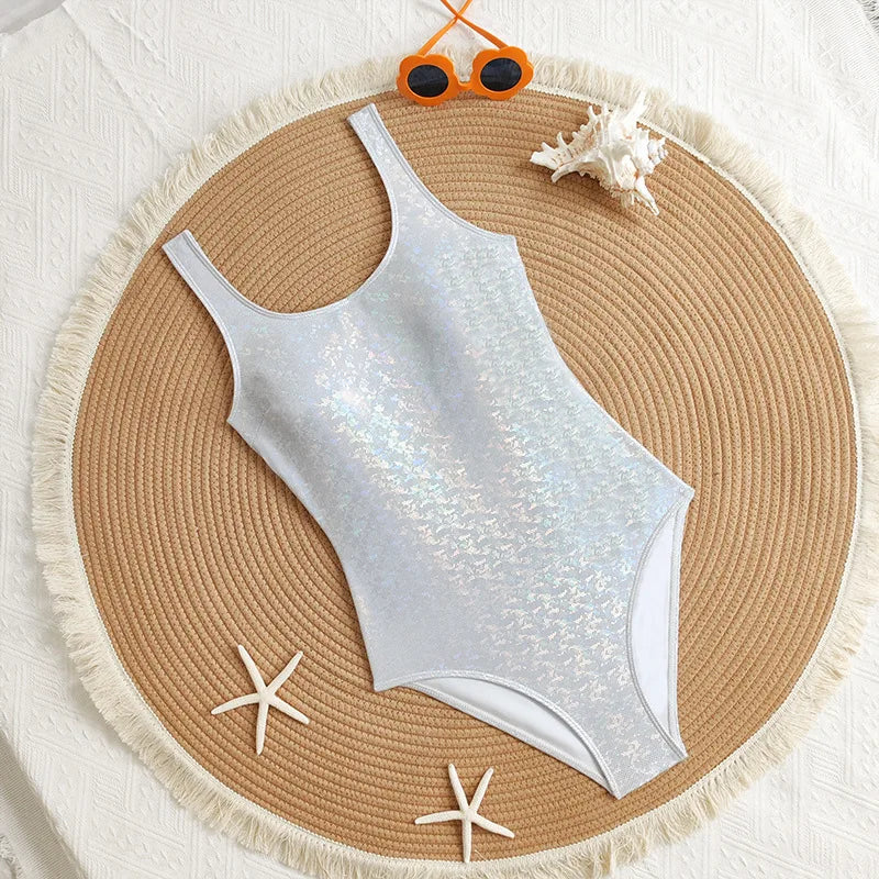 Mermaid Scales Print Bodysuit One Piece Swimsuit Women Swimwear Racing Sports Bathing Suit Woman Monokini Beach Wear