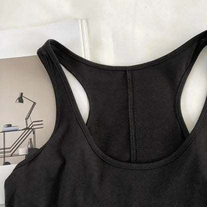 Irregular Tank Tops Summer O-neck Black Casual Sleeveless Tshirt Top Solid Color Loose Basic Camisole Female Fitness Sport Vest