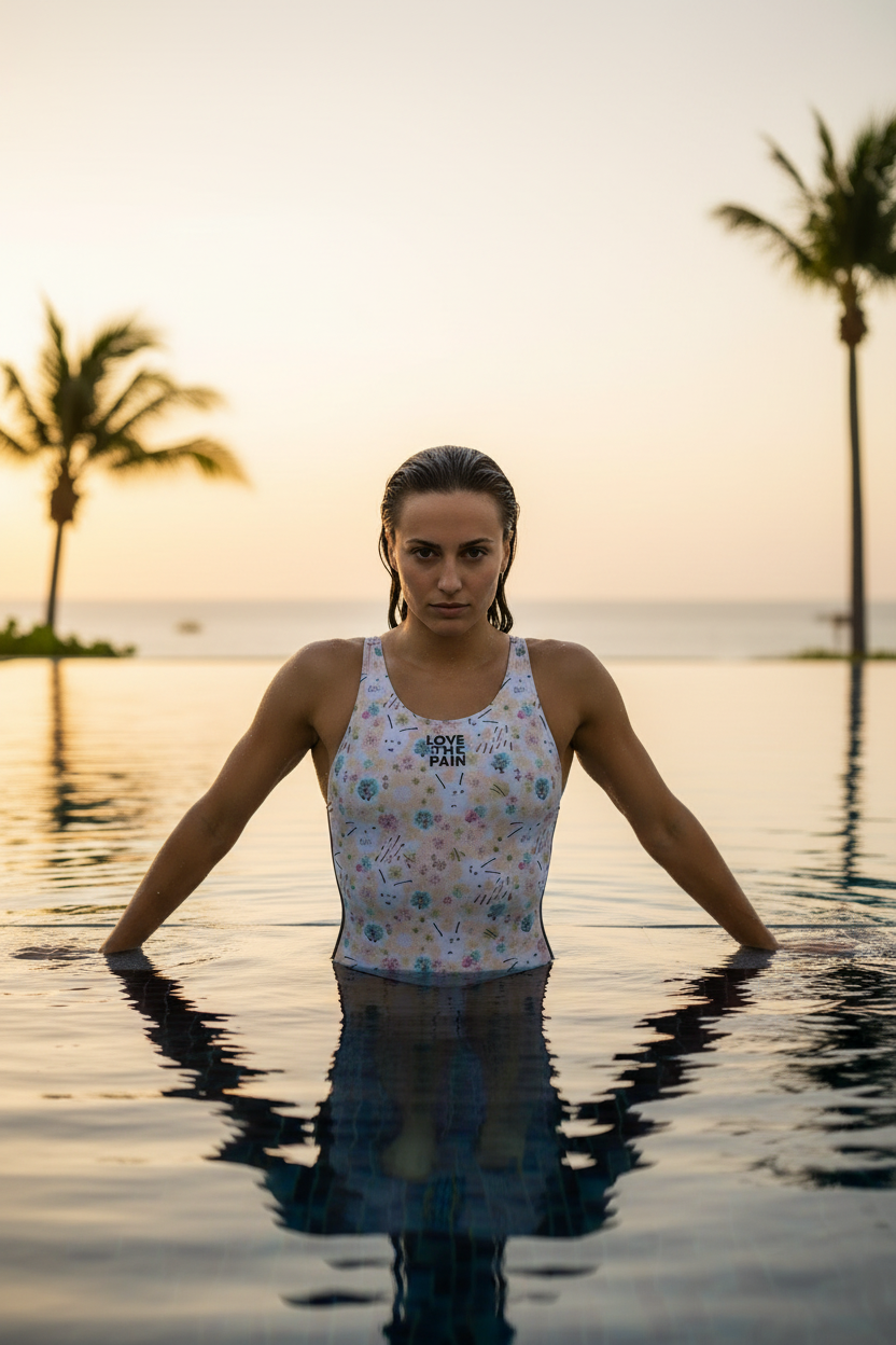 Love The Pain Female One Piece Swimsuit Bodysuit Multifunctional Training Professional Sports Competition Swimwear Bathing Suit