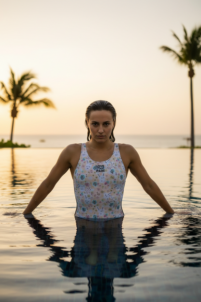 Love The Pain Female One Piece Swimsuit Bodysuit Multifunctional Training Professional Sports Competition Swimwear Bathing Suit