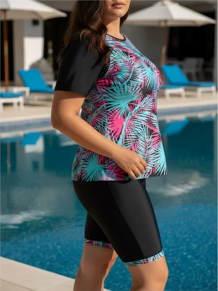 XL-6XL Plus Size Tankini Rash Guard Short Sleeve Women's Push Up Large Size 5XL 6XL Swimsuit Summer Tummy Control Swimwear Tankini Sets