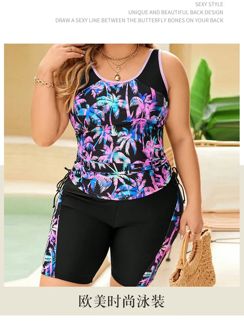 VigoBreviya Print Patchwork 2 Piece Plus Size Tankini Women Strapped High Waist Curvy Swimsuit Beach Lady Big Bathing Suit