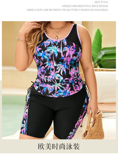 VigoBreviya Print Patchwork 2 Piece Plus Size Tankini Women Strapped High Waist Curvy Swimsuit Beach Lady Big Bathing Suit