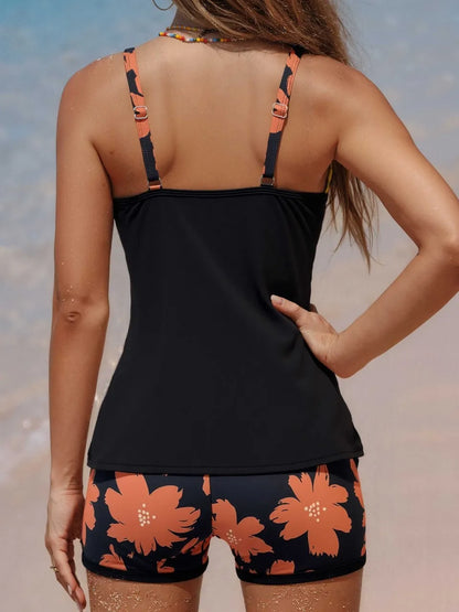 Strappy Tankini Floral Printed Swimsuit Women Two Pieces Padded Swimwear Female Bathing Swimming Suit Beachwear Summer