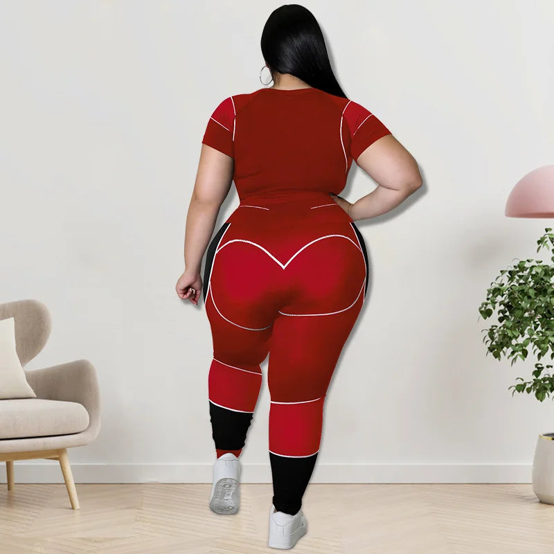 Plus Size Sets Women's Clothes Tracksuit Short Top and Pant Two Piece Sets Gym Joggers Sports Outfits High Elastic Yoga Set