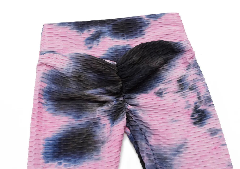 Women's Yoga Pants for Fitness Hip Lifting High Waist Bodybuilding Tight Fitting Jacquard Tie Dye Bubble Pants Leggings