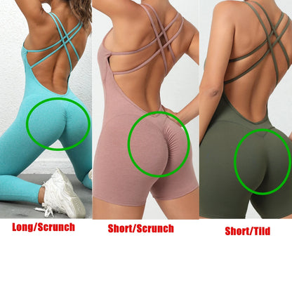 Pad Cross Back Women Lycra Fitness Gym One Piece Jumpsuit Leggings Workout Pant Female Shorts Active Wear Sport Outfit Suit