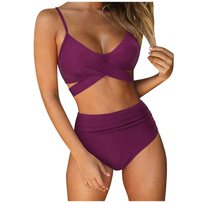 Push Up Bikinis Women's Solid Color Swimwear Female Swimsuit Swimming Bathing Suits Bikini Set Beachwear Bather