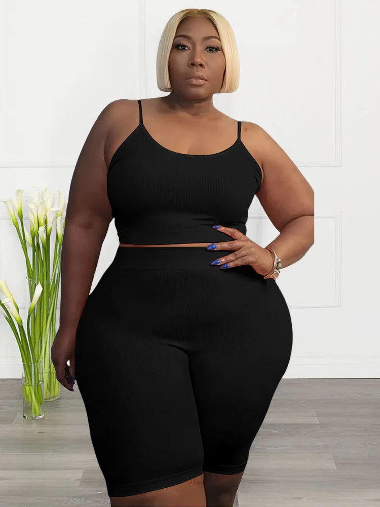 Wmstar Plus Size Shorts Sets Vest Crop Top and Pants Matching Set Casual Cycle Bike Outfits Two Piece Set