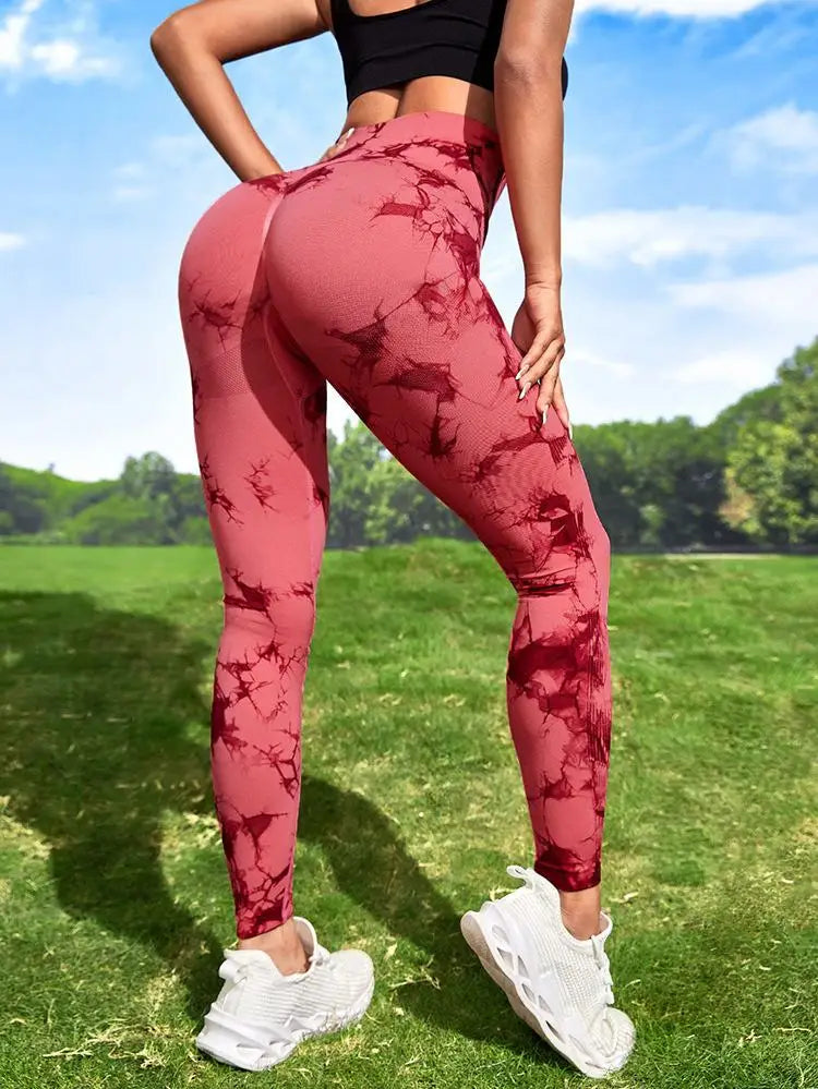 Hip Lifting Seamless Fitness Gym Leggings Tie-Dye Yoga Pants Women's Exercise Tights Tummy Control High Waist Workout Pants