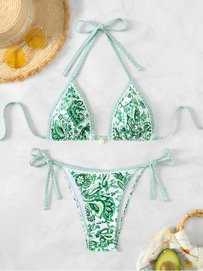 Halter String Triangle Two Piece Bikini Women Swimwear Female Swimsuit Bathers Bathing Swimming Suit Beachwear Summer