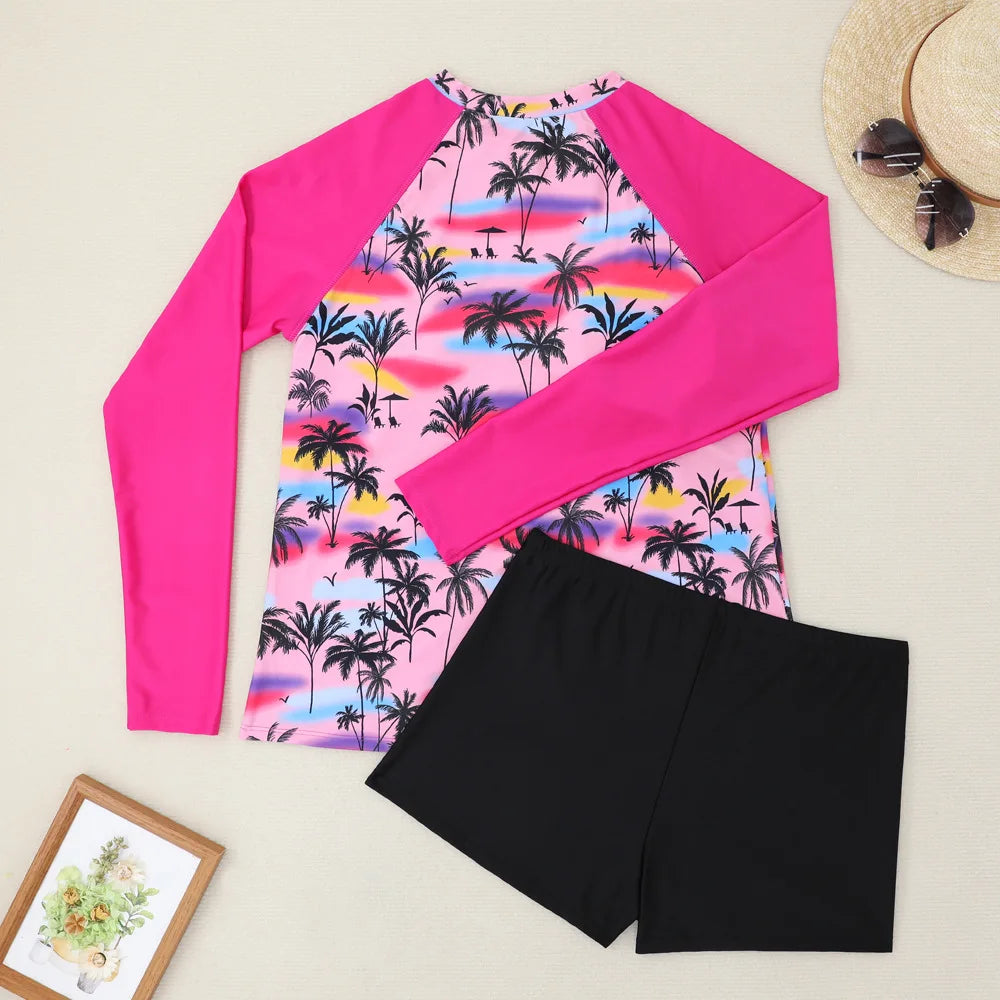 New Women Split Swimwear Long Sleeve Printed Bikini Sexy Surf Sports Swim Suit