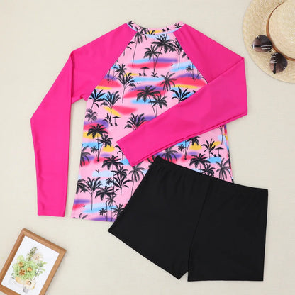 New Women Split Swimwear Long Sleeve Printed Bikini Sexy Surf Sports Swim Suit