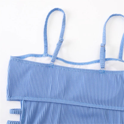 S - XL 11 Colors Ribbed Cut Out One Piece Swimsuit Women Swimwear Female High Leg Cut Padded Bather Bathing Suit Swim Lady