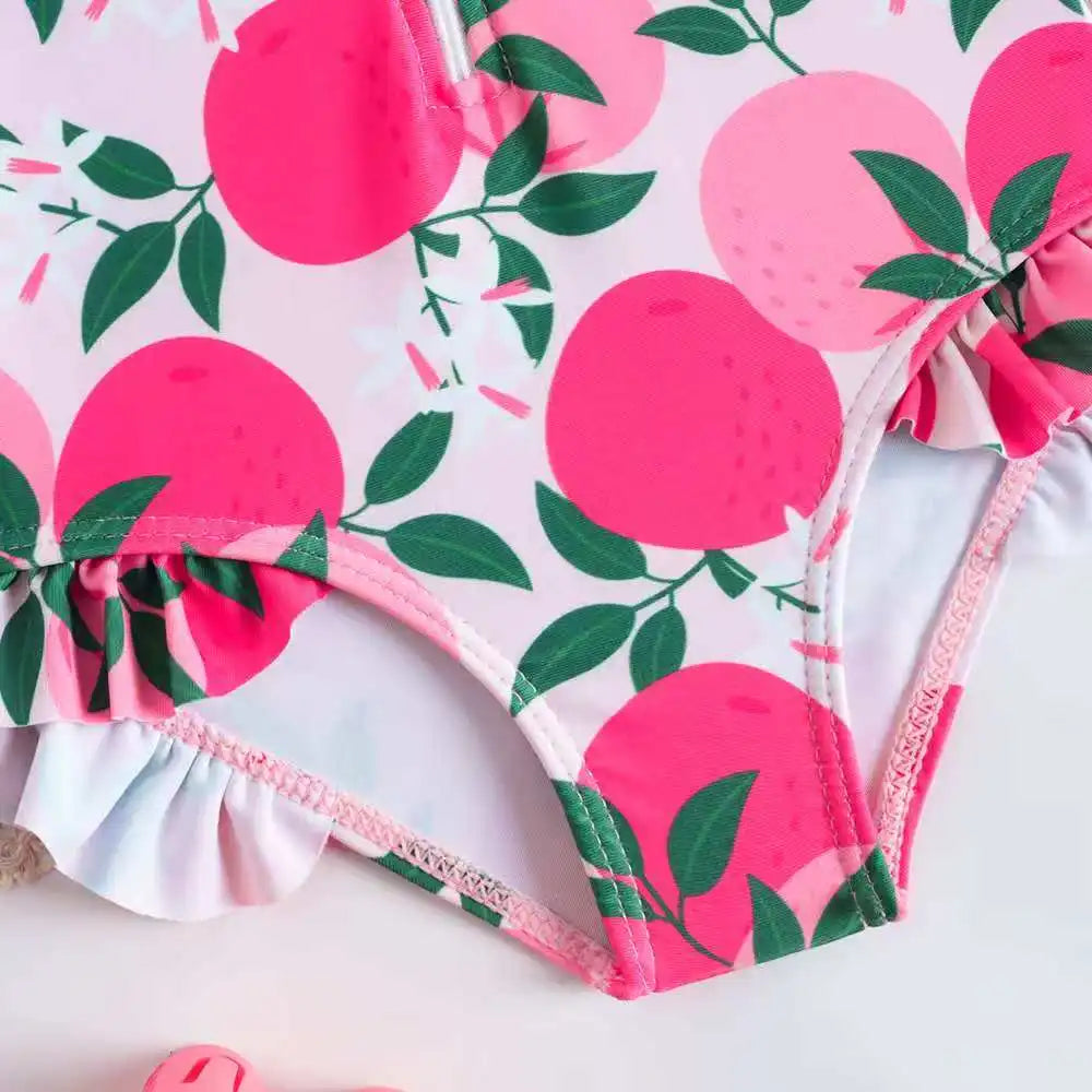 Printed Little Girls Swimsuit One Piece Long Sleeves Kids Swimwear Female Children's Bathers Bathing Swimming Swim Suit
