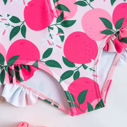 Printed Little Girls Swimsuit One Piece Long Sleeves Kids Swimwear Female Children's Bathers Bathing Swimming Swim Suit