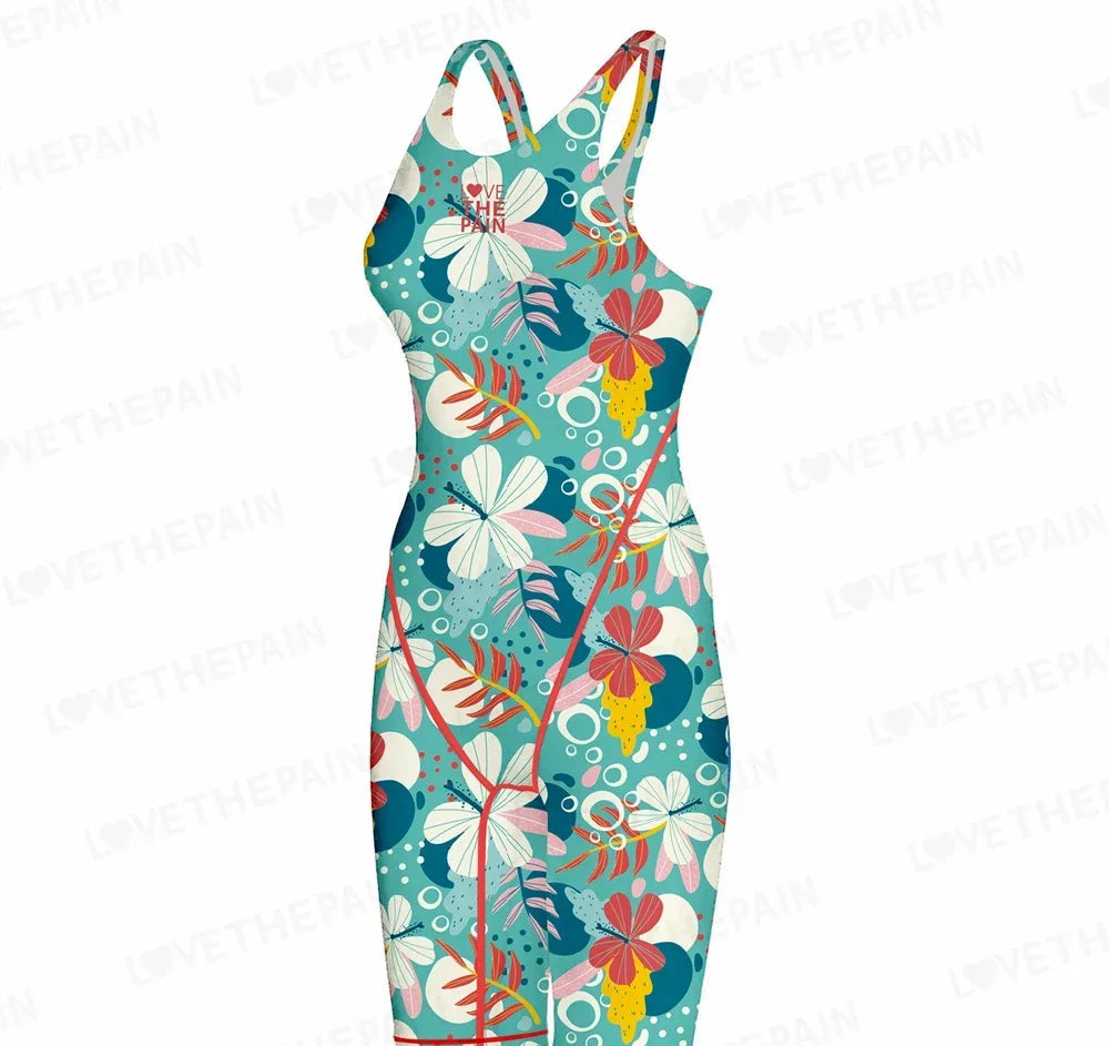 Women Open Back Kneeskin Tech Suit Swimsuit Competition Training Neck to Knee Swimsuit One-piece Jumpsuit Professional Swimsuit