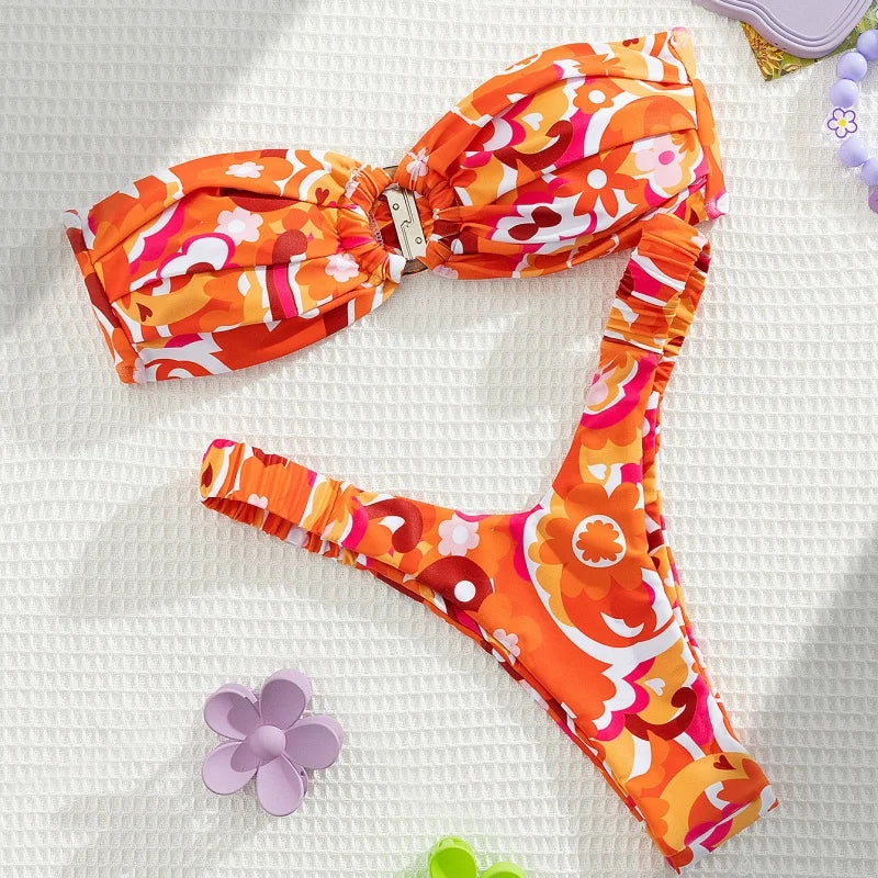 Micro Bikini Push Up Women Swimsuit Fashion Print Bikini Set Split Swimwear Summer Beachwear Lady Bathing Suit 2 Piece