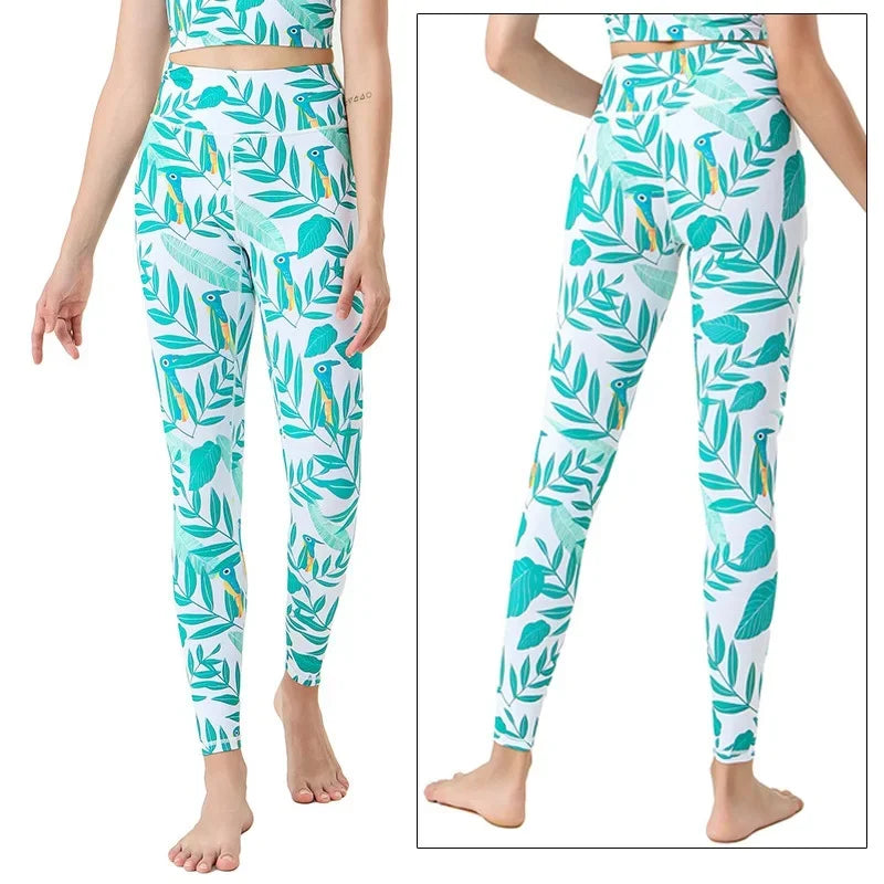 Cloud Hide Yoga Pants Sports Leggings Women High Waist Trainer Long Tights Flower Push Up Running Trouser Workout S- XL