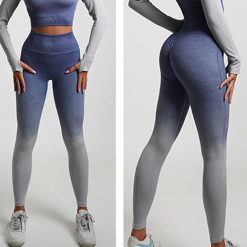 Ribbed High Waisted Yoga Leggings Women's Scrunch Buttock Widen Waistband Pants Gym Running Althetic Pilates Pants