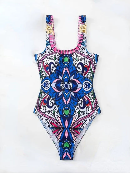 Fashionable Swimsuit 2024 Women's Retro Printed Push Up Swimsuit with One Piece Swimsuit Women