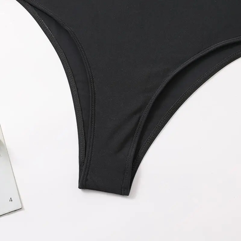 Hi Cut Black Swimsuit One Piece Push Up Swimwear Women Solid Bathing Suit Female Padded Swimming Summer Beachwear Bodysuit