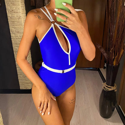 Splicing Asymmetric Backless Monokini Women Swimwear One Piece Swimsuit Female One Shoulder Bather Bathing Suit Swim