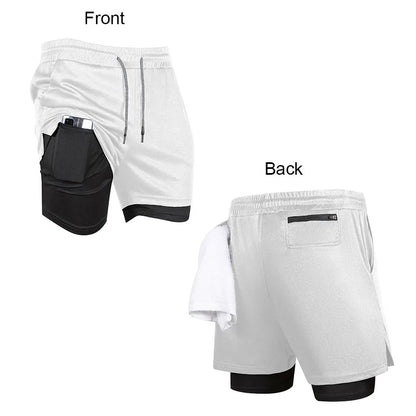 Men's Compression Shorts 2-in-1 Double Layer Beach Shorts Gym Fitness Running Quick Dry Short Pants Summer Print Sportswear