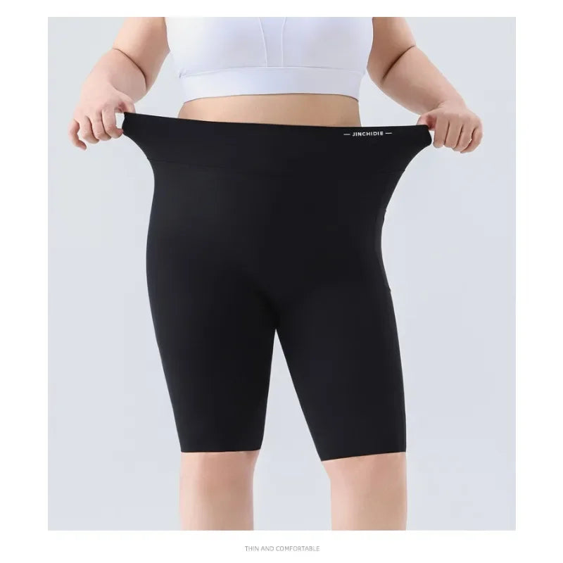 Women Big Size Five Point Shorts Pocket Shark Pants High Waist Stretchy Workout Running Cycling Yoga Fitness Shorts Summer