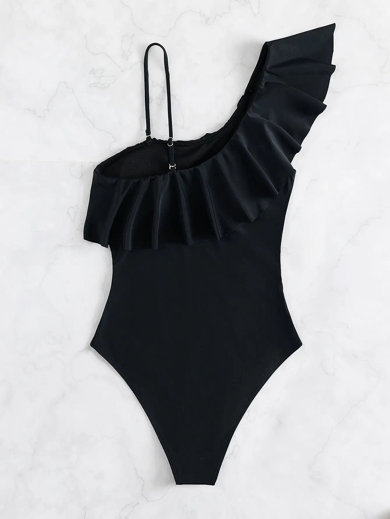 Ruffle Contrast Mesh Swimsuit Women One Piece Swimwear Bodysuit Bathers Bathing Swimming Swim Suit Sports Beachwear