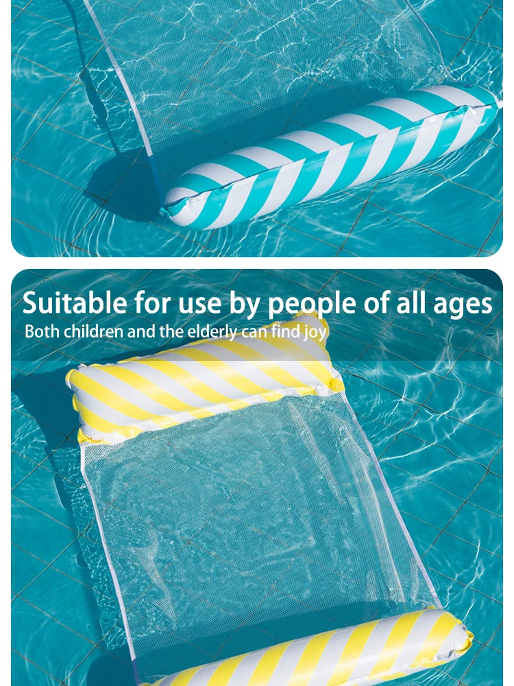 Foldable Striped Inflatable Lounge Chair, Suitable For Swimming Pool Parties And Beach Leisure Floating Beds With Net Backrest