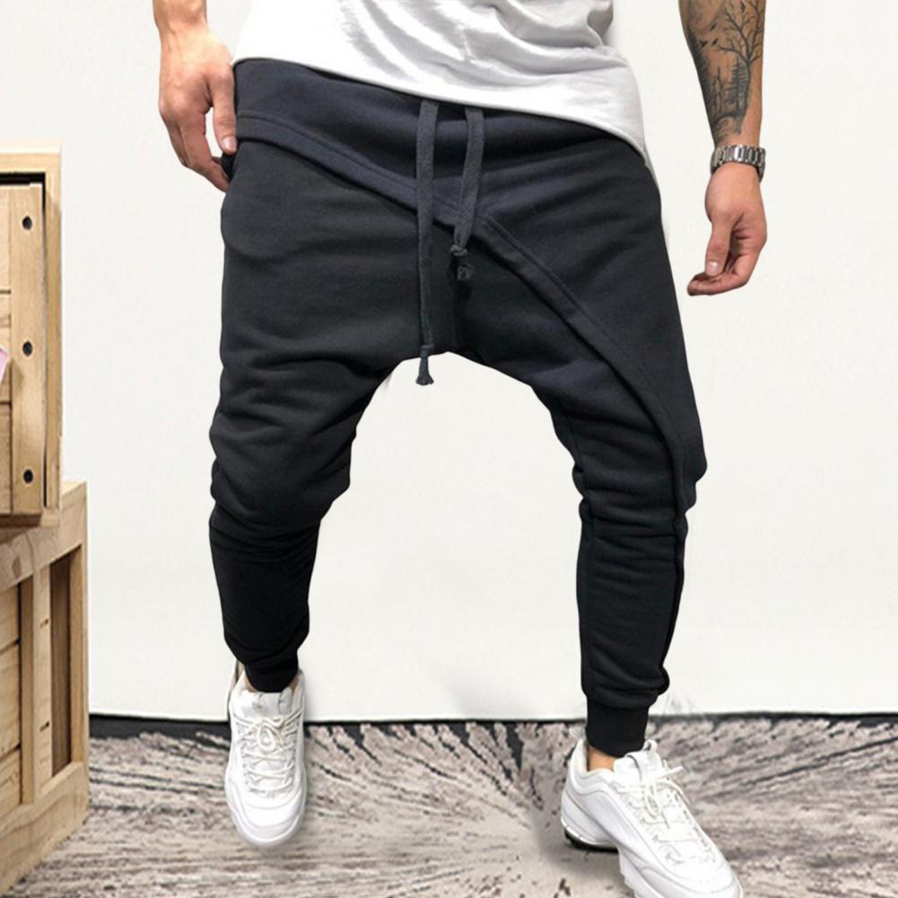 Men Harem Pants Ankle Tied Hip Hop Double Layer Running Baggy Pants Korean Casual Elastic Waist Trousers Sweatpants Tracksuits