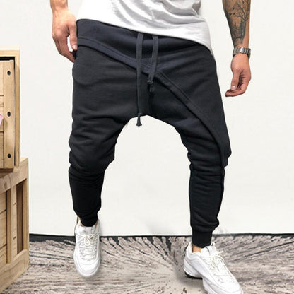Men Harem Pants Ankle Tied Hip Hop Double Layer Running Baggy Pants Korean Casual Elastic Waist Trousers Sweatpants Tracksuits