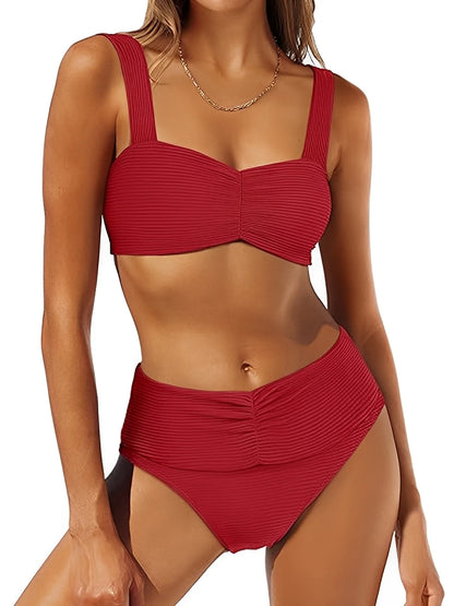 Strappy Bikinis Women High Waist Swimwear Solid Swimsuit Female Beachwear Summer Bathers Bathing Swimming Swim Suit XXL