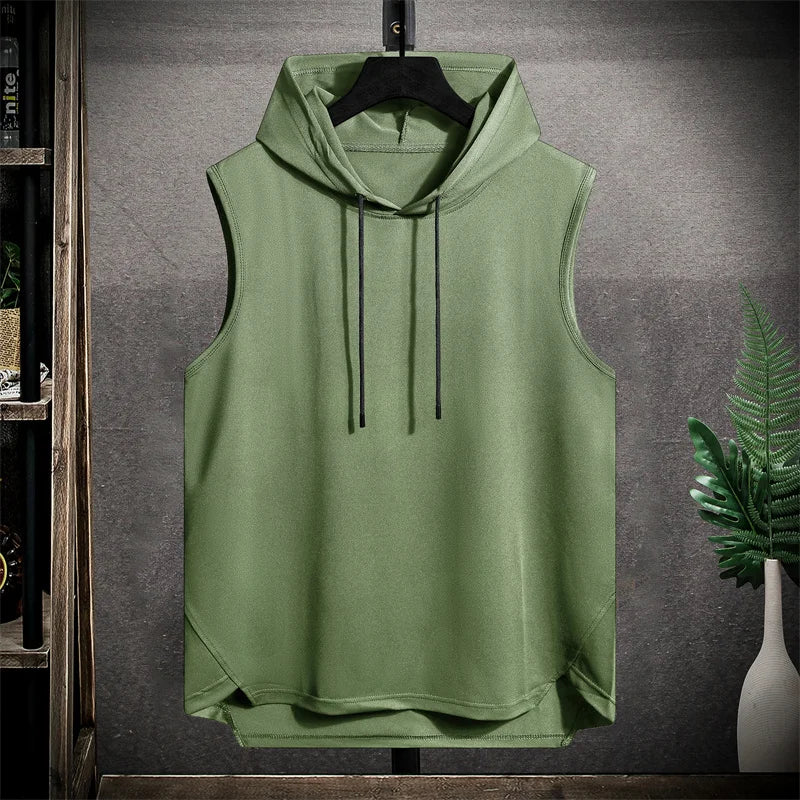 Short Sleeve Quick Dry Vest Men's Black Grey Tshirt GYM Tank Top Tees With Hoodies Fashion Clothes OverSize 4XL