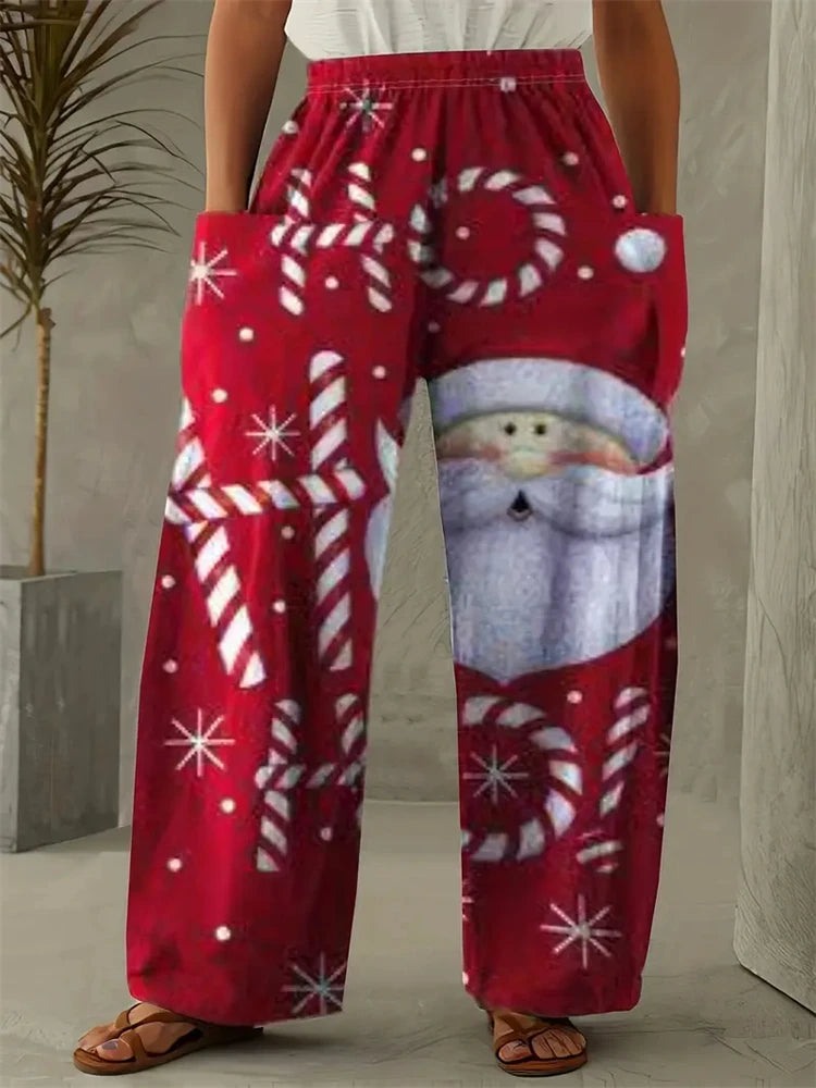 Women's Wide Leg Pants Christmas Tree Printed Trousers Women's Casual Christmas Gifts Elegant And Exquisite Pants