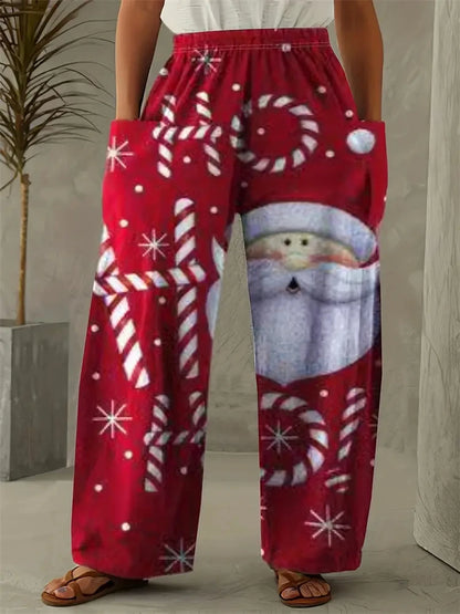 Women's Wide Leg Pants Christmas Tree Printed Trousers Women's Casual Christmas Gifts Elegant And Exquisite Pants