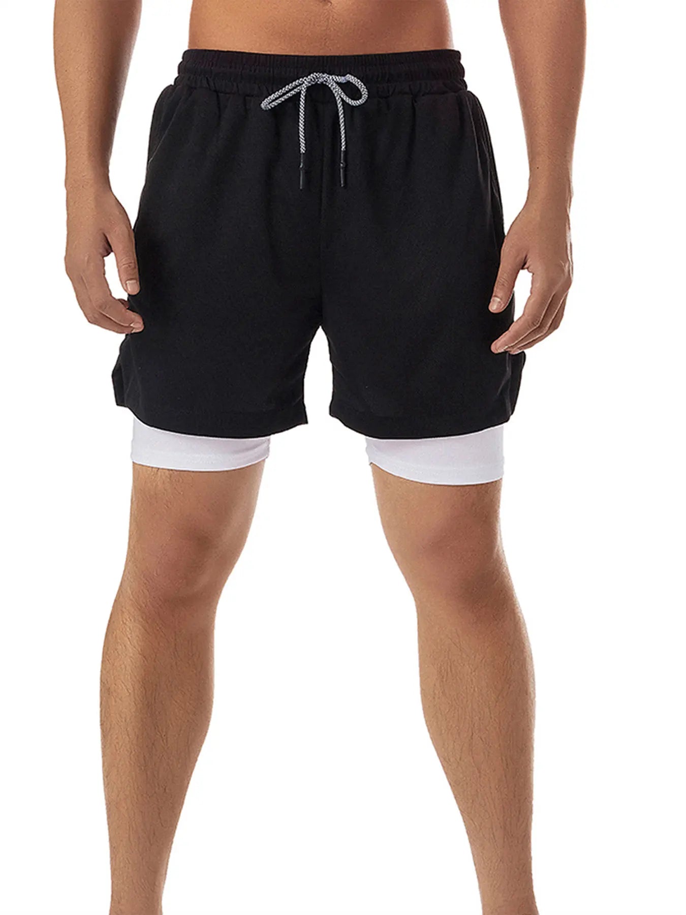 Men's Compression Shorts 2-in-1 Double Layer Beach Shorts Gym Fitness Running Quick Dry Short Pants Summer Print Sportswear