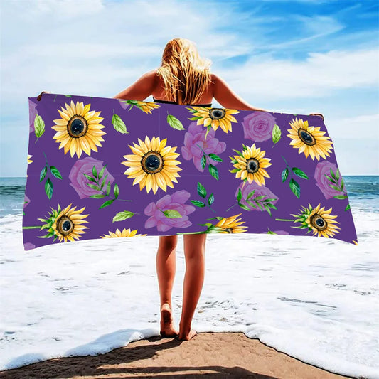 1pcs Sunflower Super Fiber Beach Towel Flower Absorbent  Swimming Towel Lightweight Quick Drying Pool Towel Perfect for Men Women