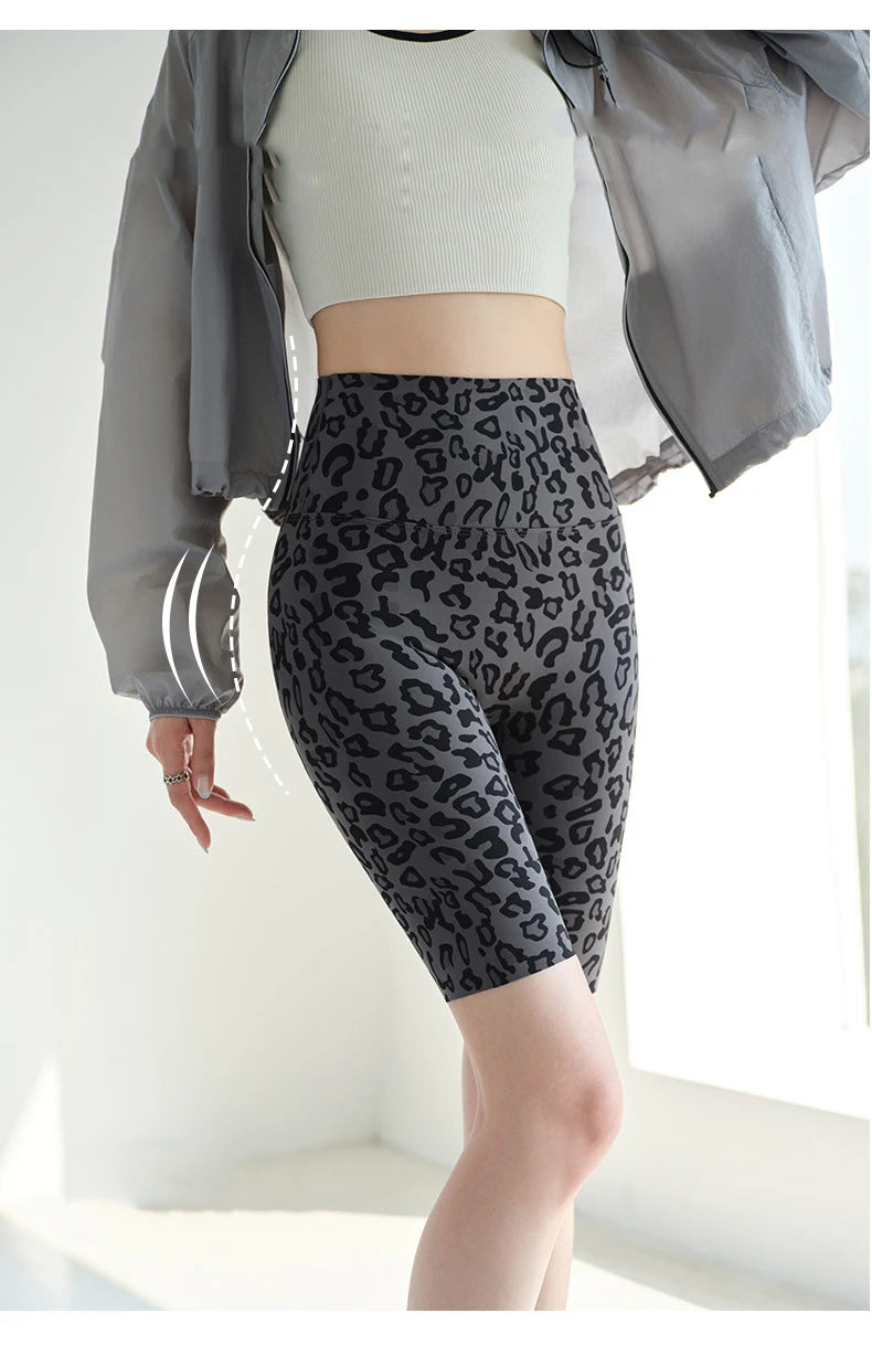 BIVIGAOS Summer Fashion Trend Leopard Print Cycling Shorts Women High Waist Tight Sport Short Leggings Fitness Biker Shorts