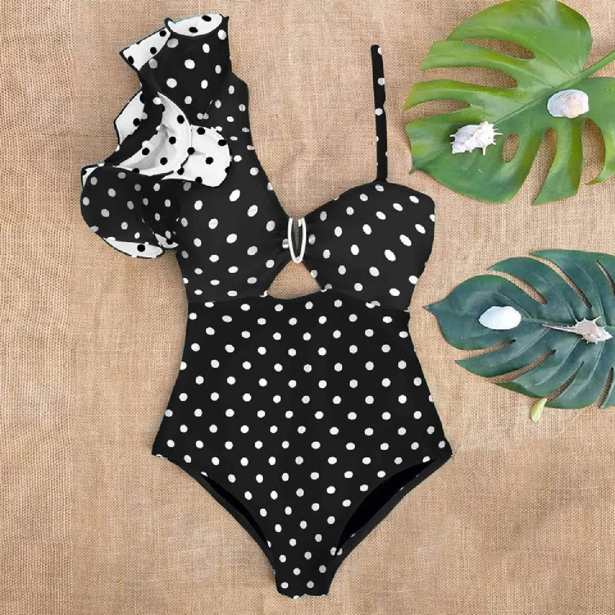 Ruffle Print Floral One Piece Strappy One shoulder Swimwear Women Swimsuit Bathing Suit Backless Beachwear Monkini