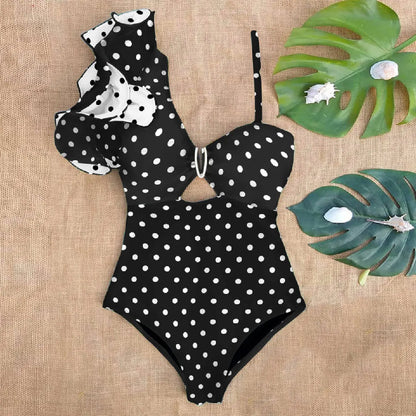 Ruffle Print Floral One Piece Strappy One shoulder Swimwear Women Swimsuit Bathing Suit Backless Beachwear Monkini