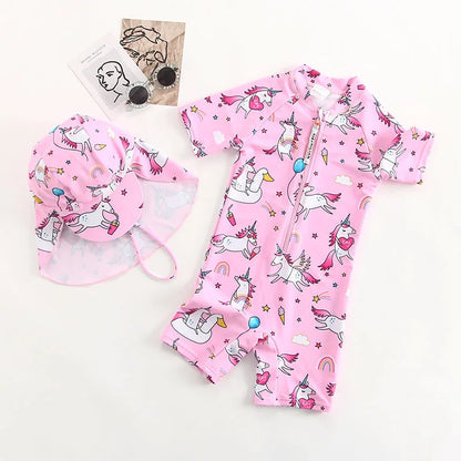 UPF50 Girls Swimwear Long Sleeves Floral Baby Swimsuit UV Protection Children's Swimming Suit Beach Summer Toddler Bathing Suit