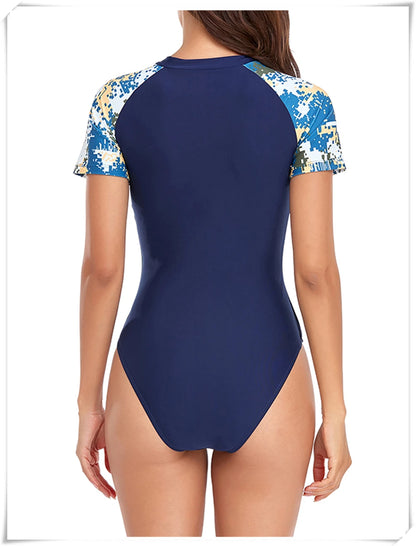 Short Sleeve Zipper One Piece Swimsuit Zebra Print Swimwear Women Diving Clothes Surfing Beachwear Bathing Swimming Suit