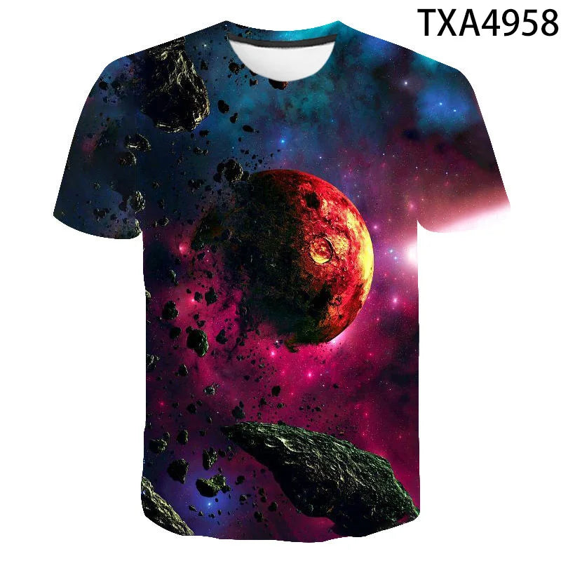Cosmic Planet Space Galaxy 3d Printing Men's Ladies Children's Casual T-shirts Starry Cool Tops Fashion Street Light Sports