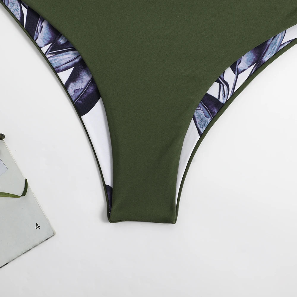 Asymmetric Print String Bikini Set Swimsuit Women Swimwear Female Bathers Bathing Swimming Swim Suit Beachwear Summer