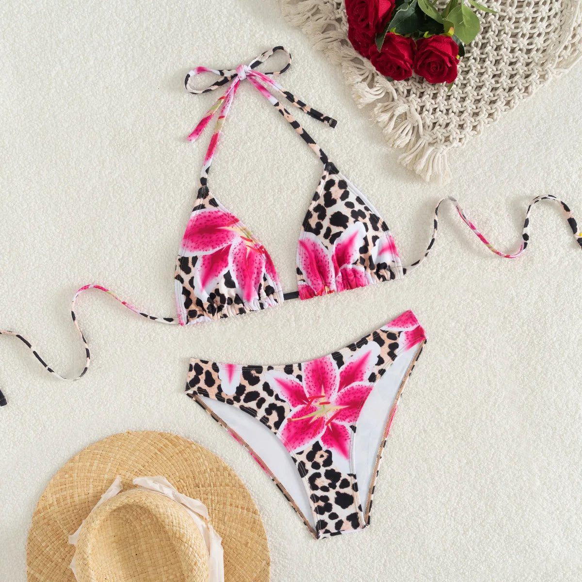 Bikini's Multi Color Choice Bathing Suit Women Dot Cheetah Print Split Swimsuit Backless Lace Up Beachwear Fashion Holiday Bikini Set Summer