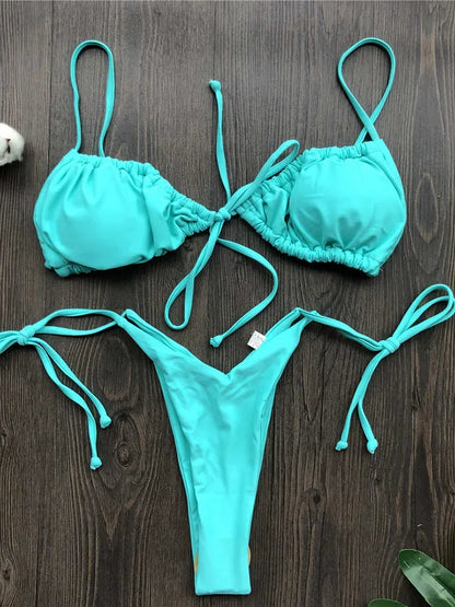 Ruffle Frilled Micro Thong Bikini Women Swimwear Female Swimsuit Two-pieces Bikini set String Bather Bathing Suit Swim