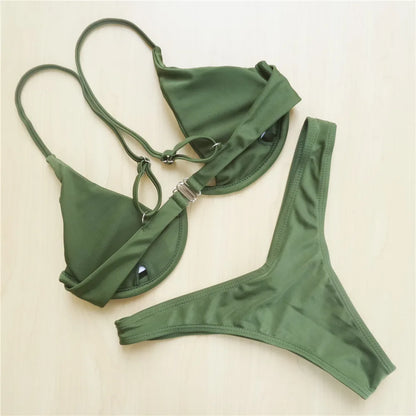 S - XL V-bar Underwired Bikini Female Swimsuit Women Swimwear Two-piece V shape Wire Bikini set Bather Bathing Suit Swim