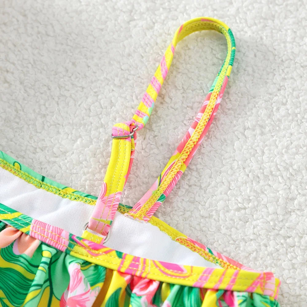Kids Oblique Shoulder Sling Split Swimsuit Girl Quick Dry Breathable Bikini Swimwear Kid Two Pieces